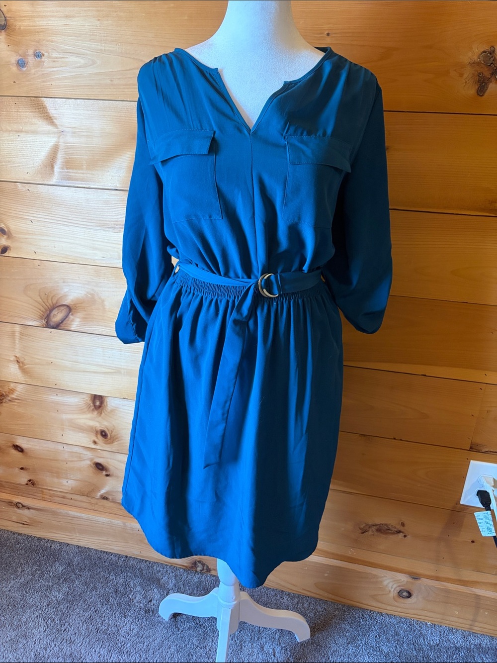 Target Teal Long Sleeve Belted Shirt Dress - Women